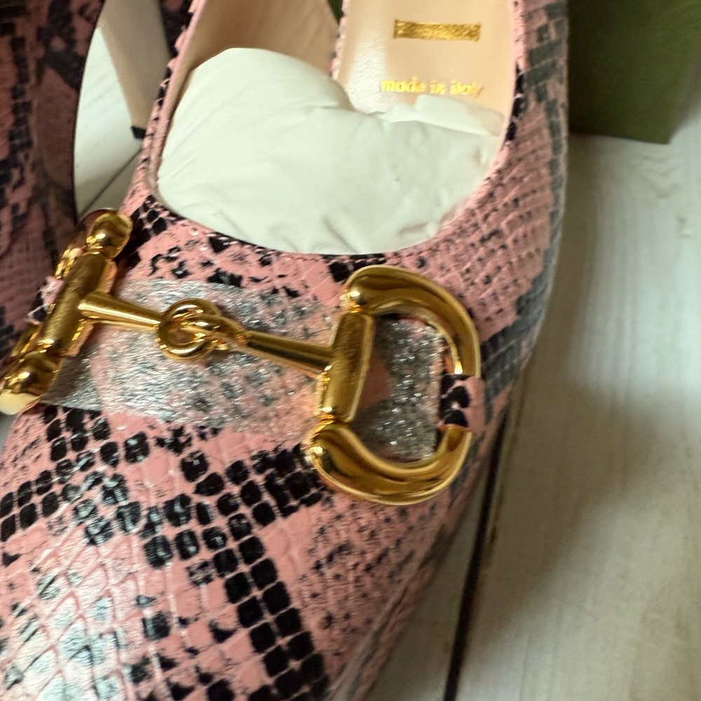 Gucci Calfskin Python Horsebit Platform Slingback… - image 8